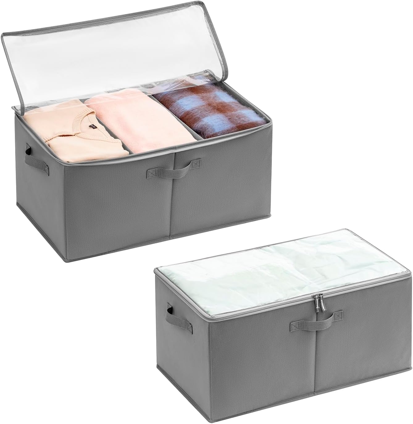 2 Cajas Almacenamiento 65L Tapas Transparentes Plegables