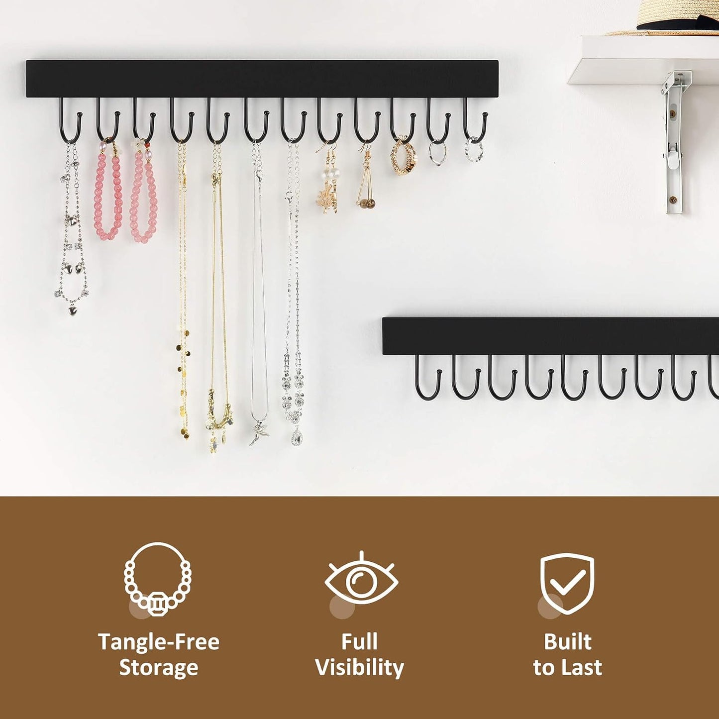 Pack 2 Organiz. Collares Madera 24 Ganchos Negro