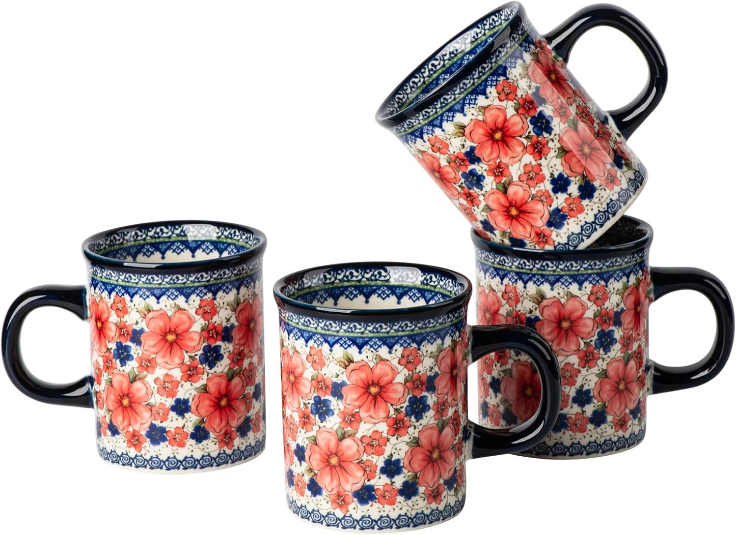 Set 4 Tazas Cerámica Pintadas 15.5oz Asa Té/Léche/Cacao