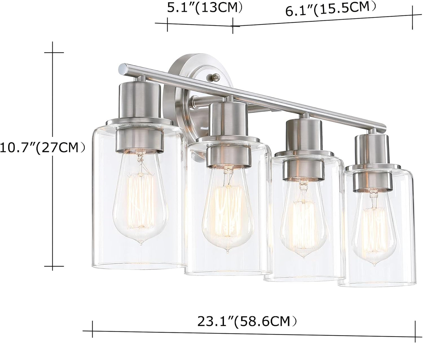 Lámpara níquel cepillado 4 luces sobre espejo baño