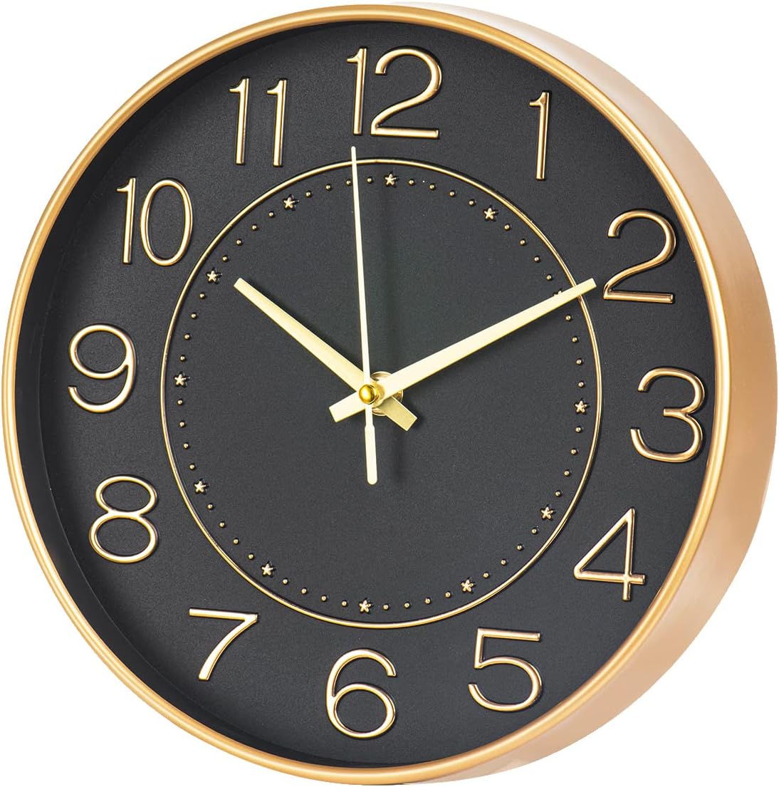 Reloj pared moderno 10pulg negro dorado silencioso