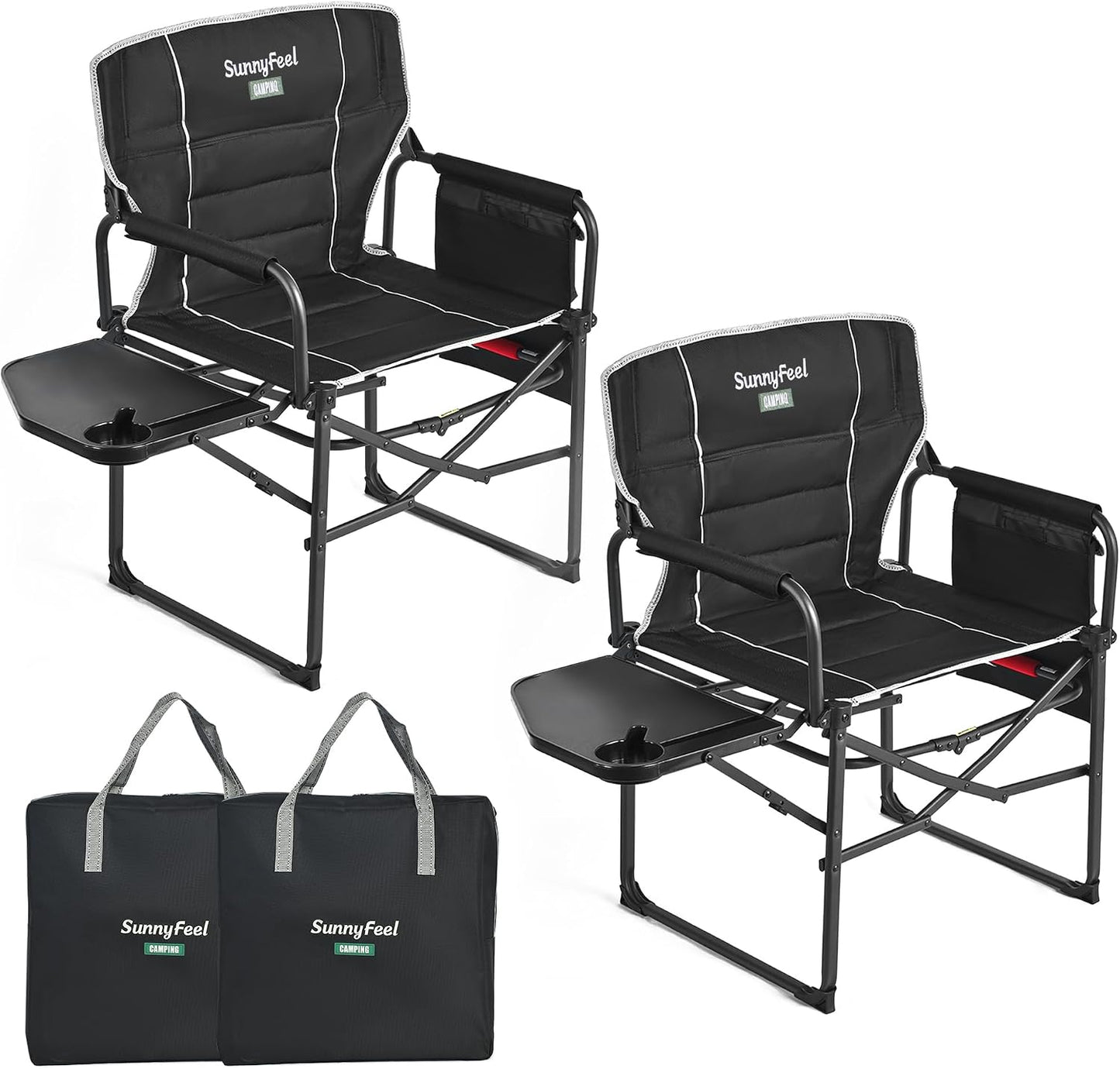 Silla camping plegable gran tamaño con mesa lateral bolsillo