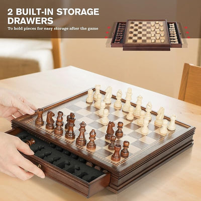 Set tablero magnético ajedrez damas madera 12.8pulg 2en1