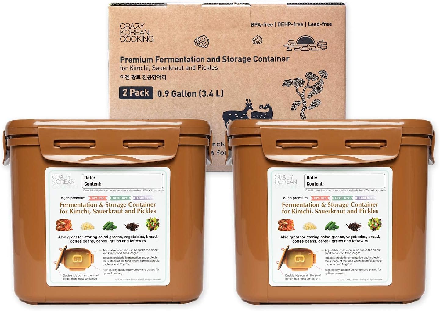 Contenedor Kimchi 3.4L Set 2 de Vidrio con Tapa Ajustable