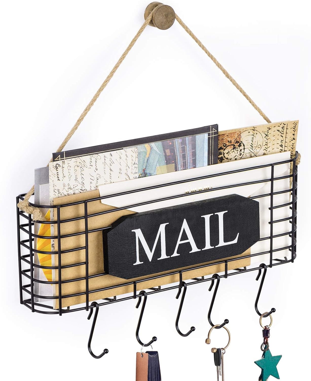 Organiz. llaves correo pared 5 ganchos negro