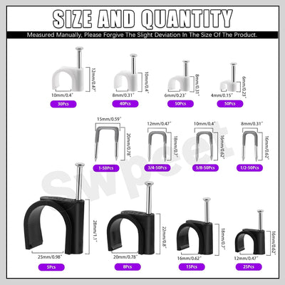 423 Clips Cable 0.157-0.984pulg Clavo Acero 4 Tamaños Kit Surtido