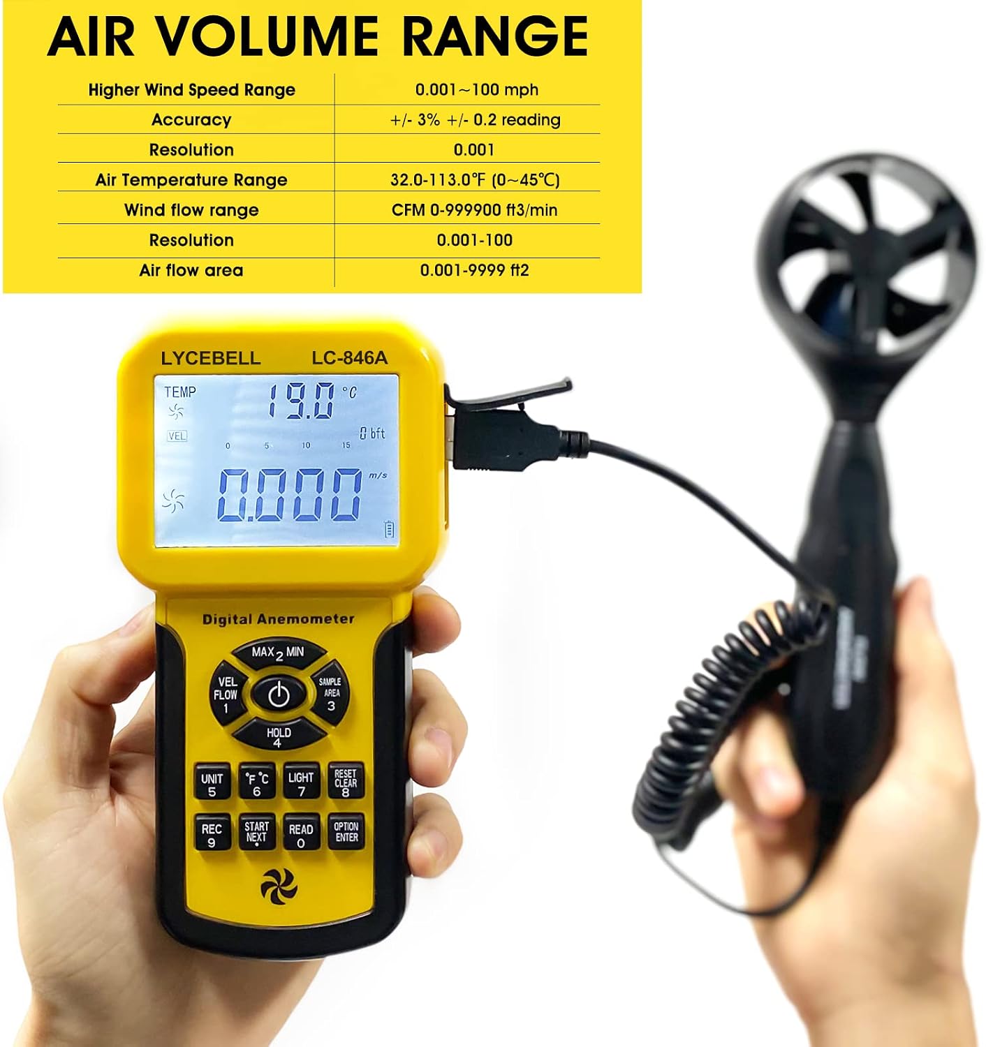 Anemometro HVAC Medidor CFM Velocidad Aire Con Luz