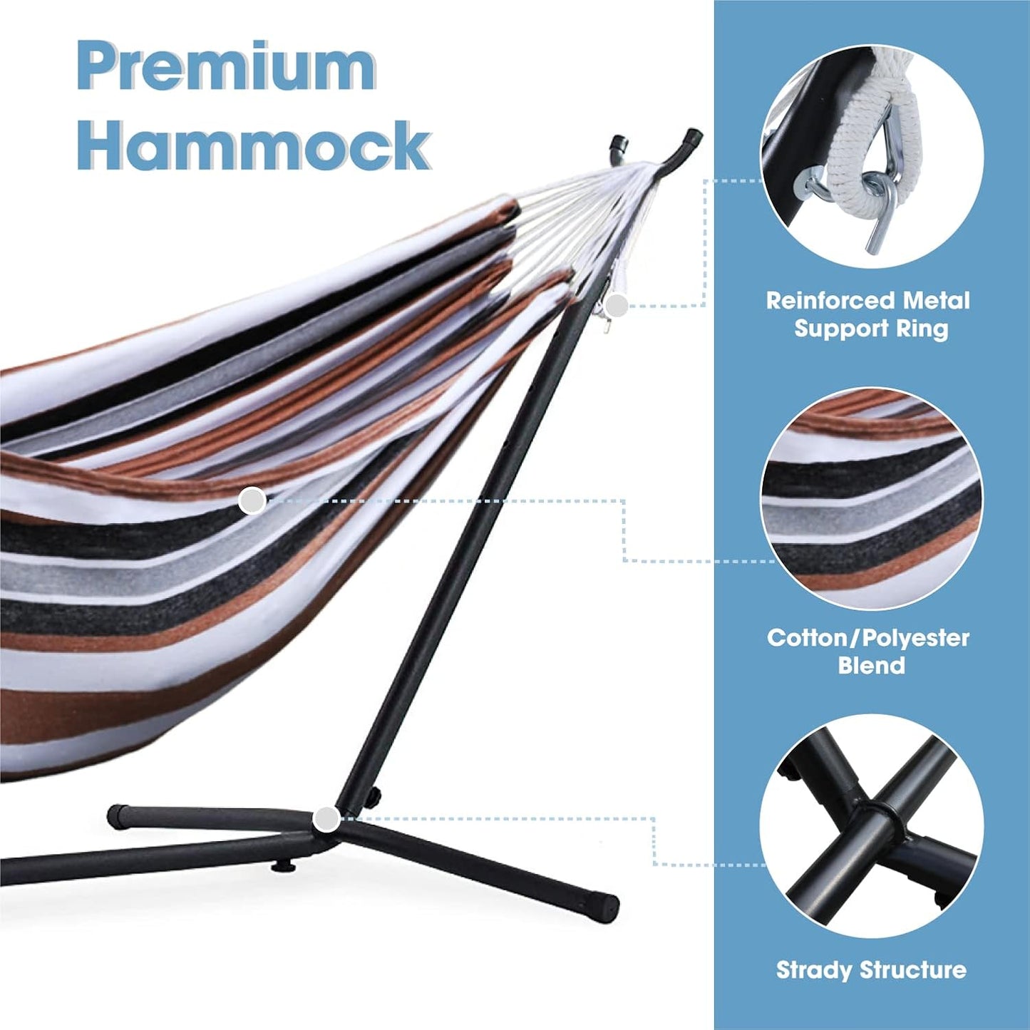 Hamaca doble 550lb soporte acero 10ft funda transporte