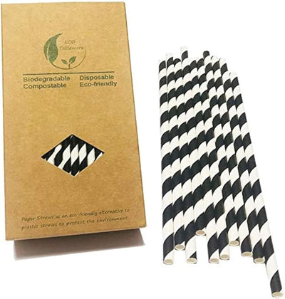 Pajitas papel rayas negras y blancas biodegradables para fiestas