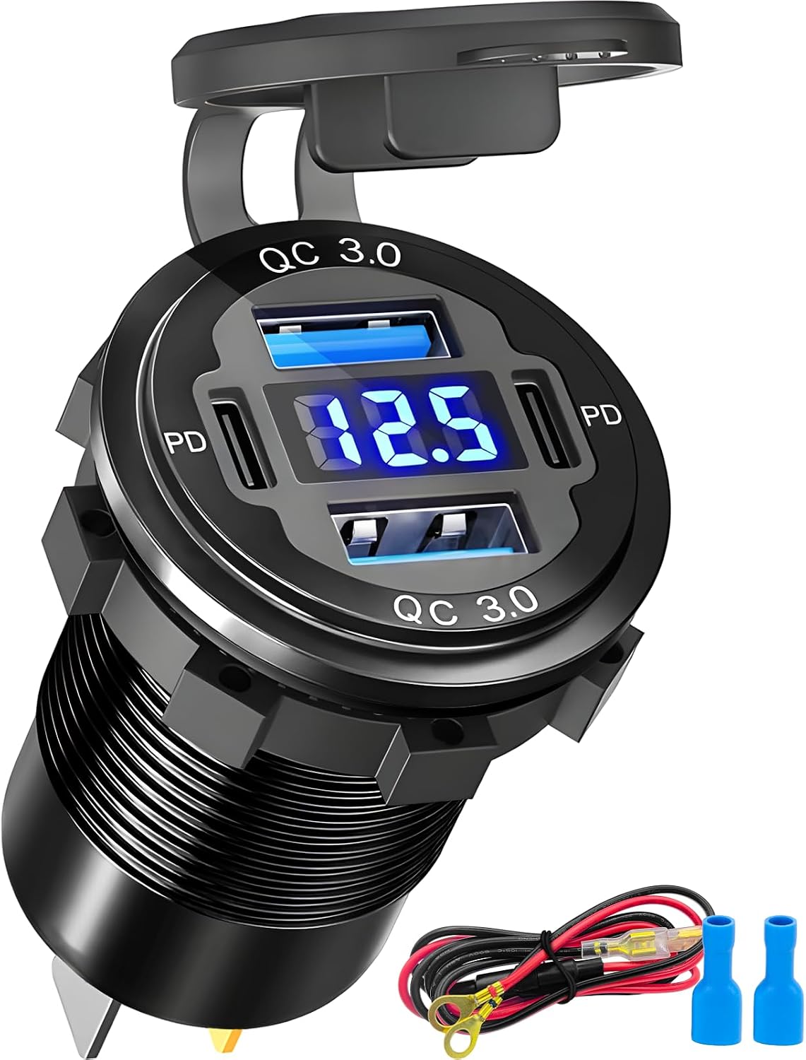 Cargador USB 12V 4 Puertos con Voltímetro Coche