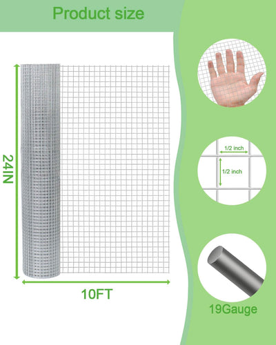Malla alambre galvanizado 24pulg x10ft 1/2pulg acero bajo carbono