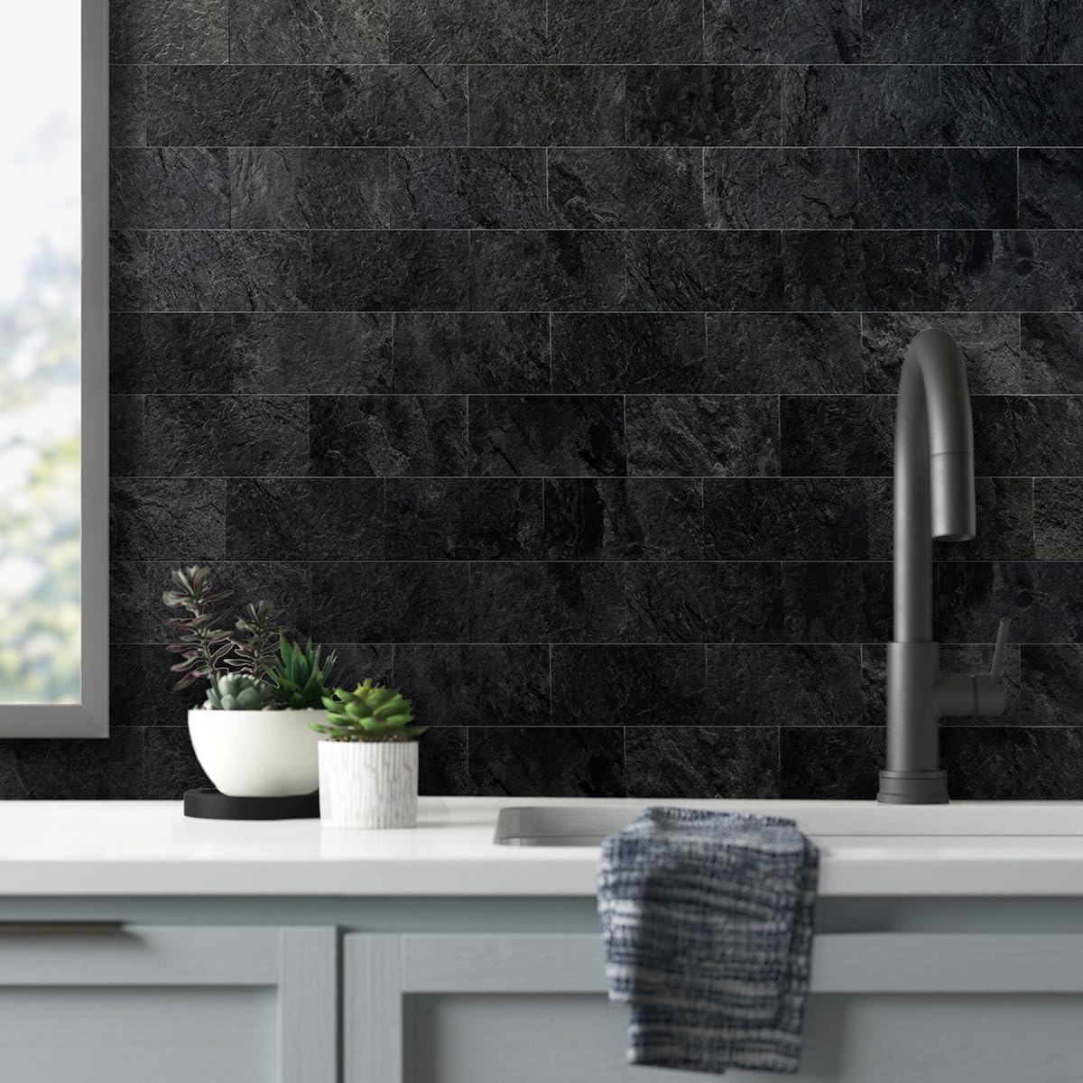 Azulejos pizarra negra 3x6" PVC para cocina baño lavandería