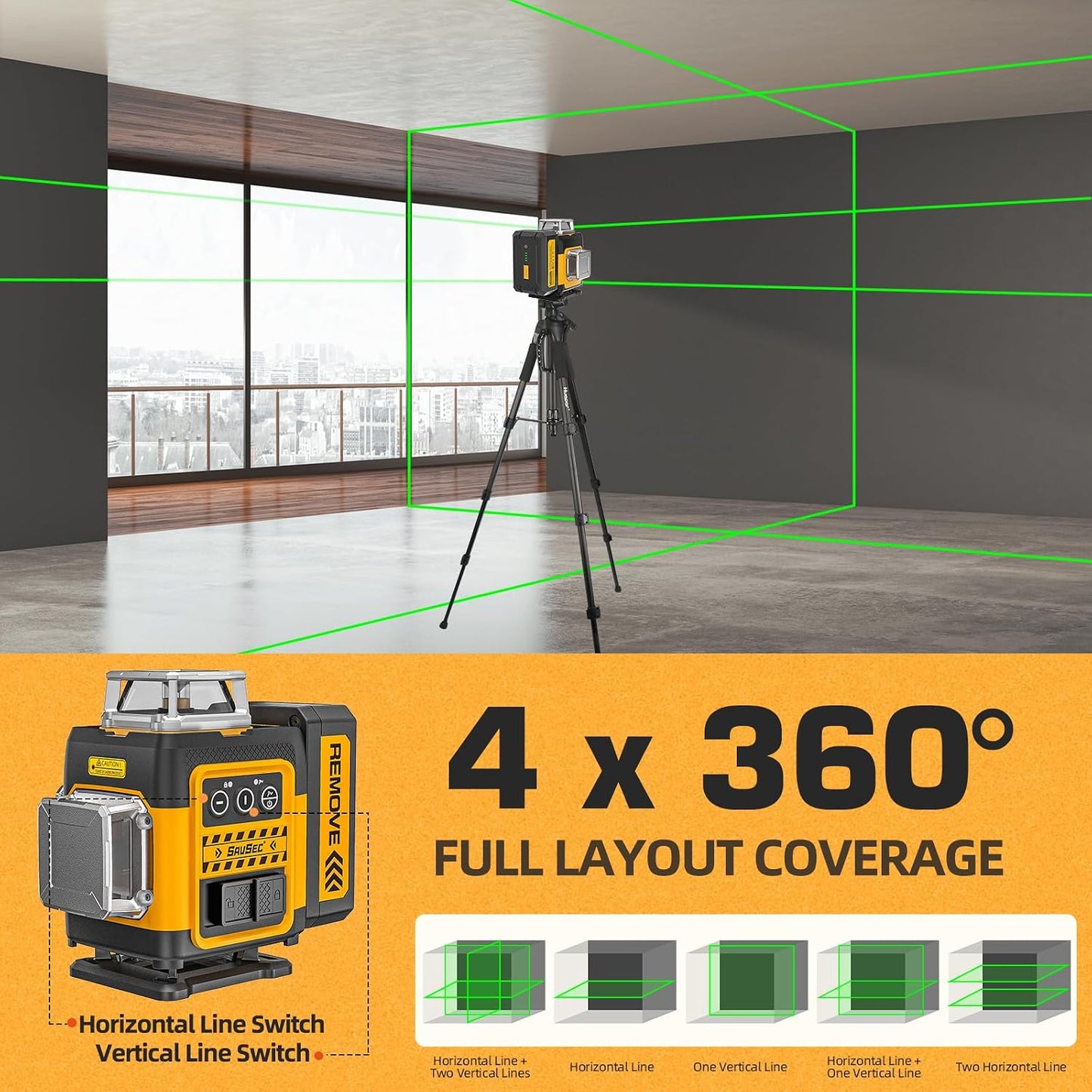Nivel láser 4D autonivelante 360° recargable
