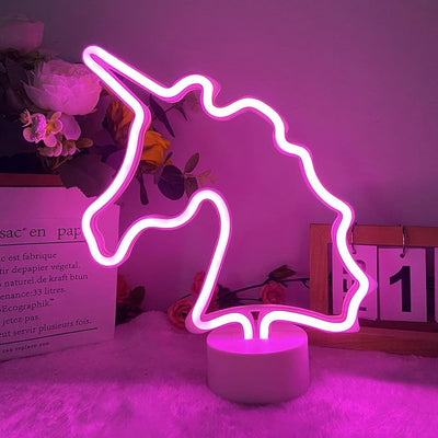 Letrero neón unicornio rosa con soporte USB y pilas para niñas