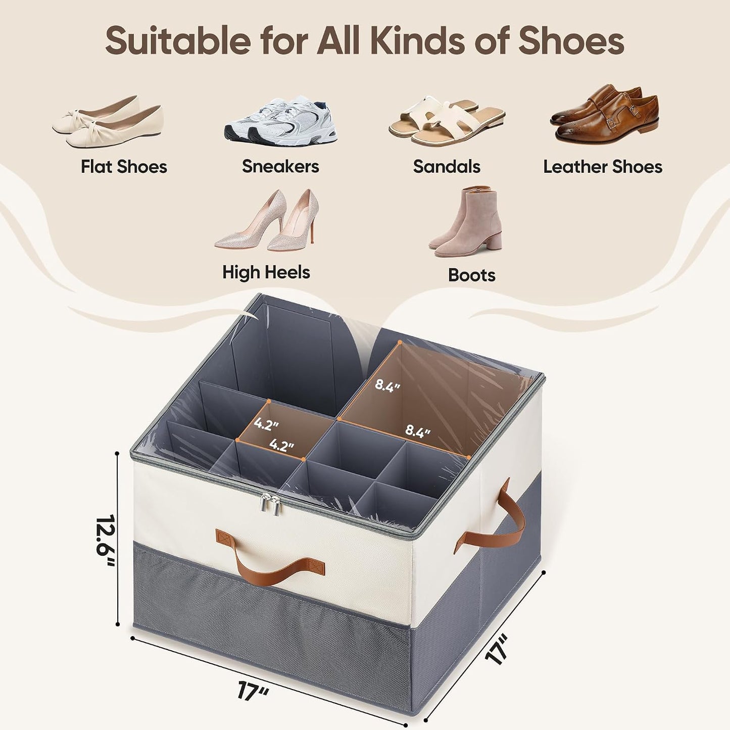 Organiz. zapatos con divisores ajustables y tapa