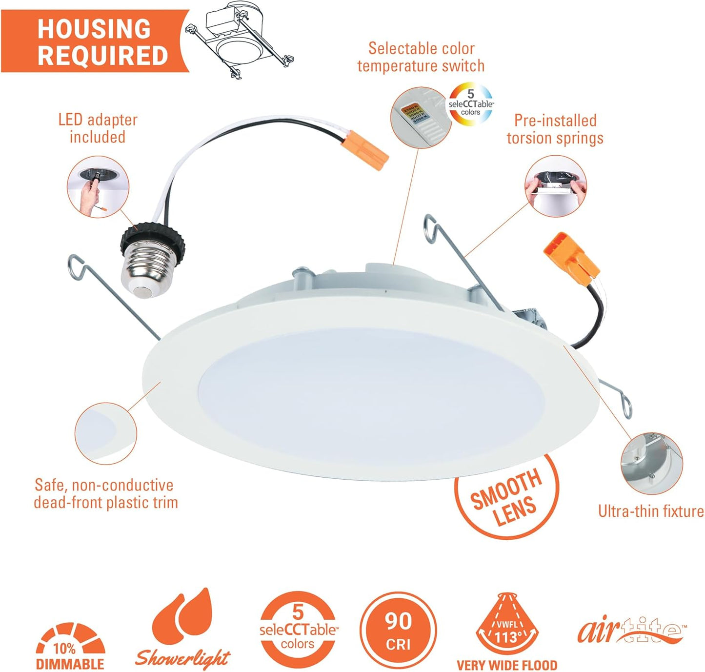 4 Luces LED empotrables 6pulg regulable interiores