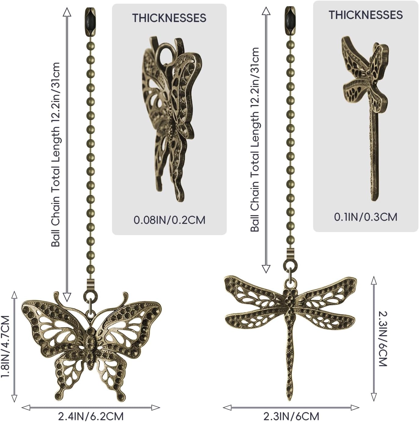Cadena tracción ventilador techo 12pulg bronce decorativo set 4