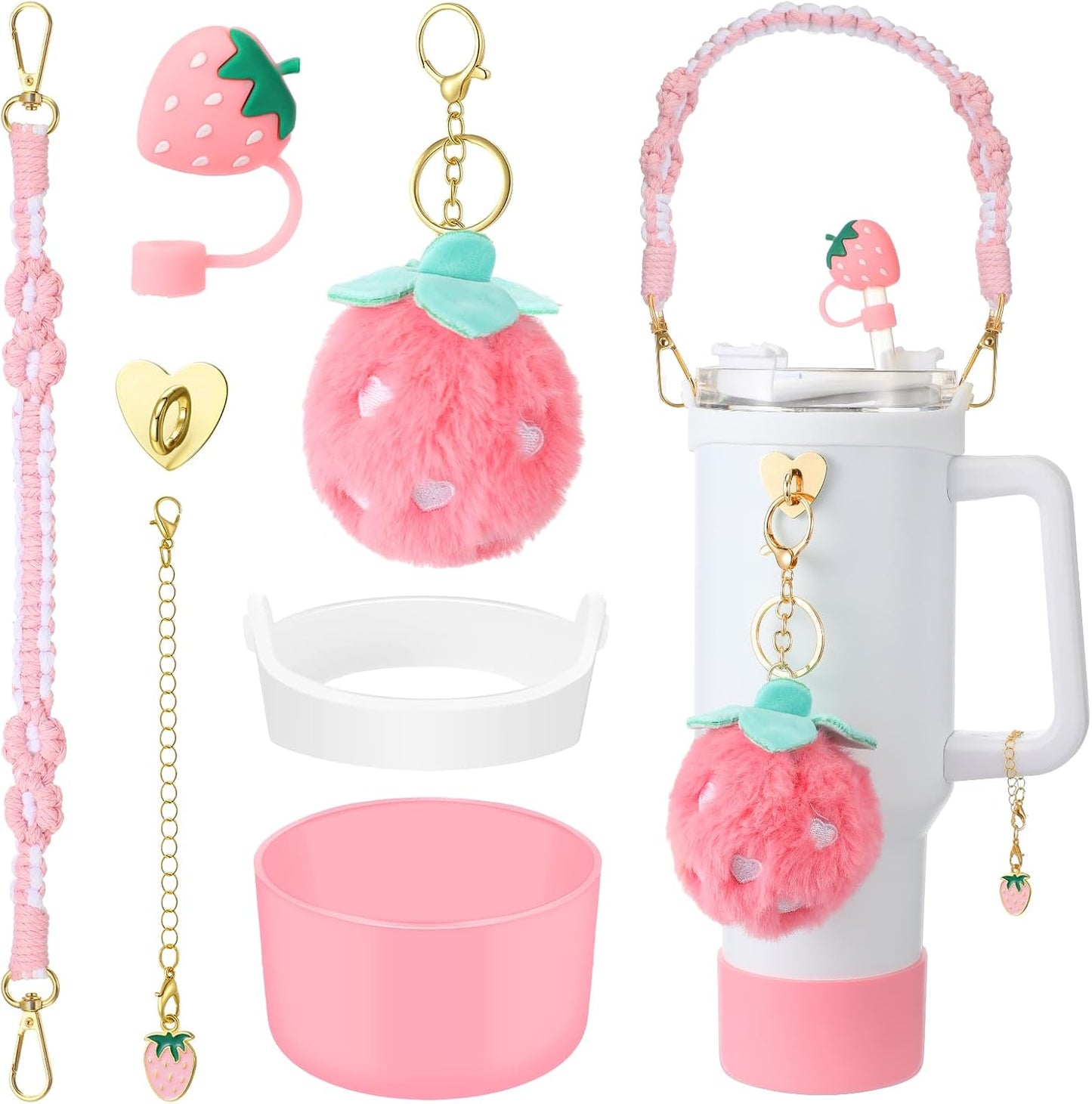 Set 6 accesorios fresa rosa compatibles con taza y botella