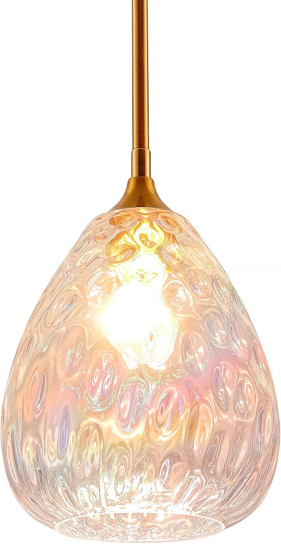 Lámpara colgante cristal martillado acento dorado