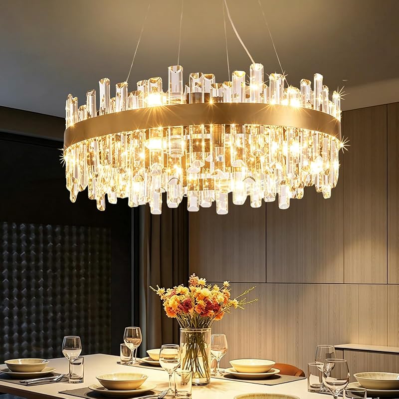 Candelabro cristal K9 23.6pulg 12 luces doradas techo