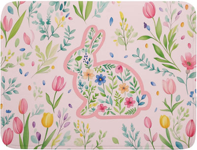Tapete de secado de platos rosa con diseño de conejito de Pascua microfibra reversible