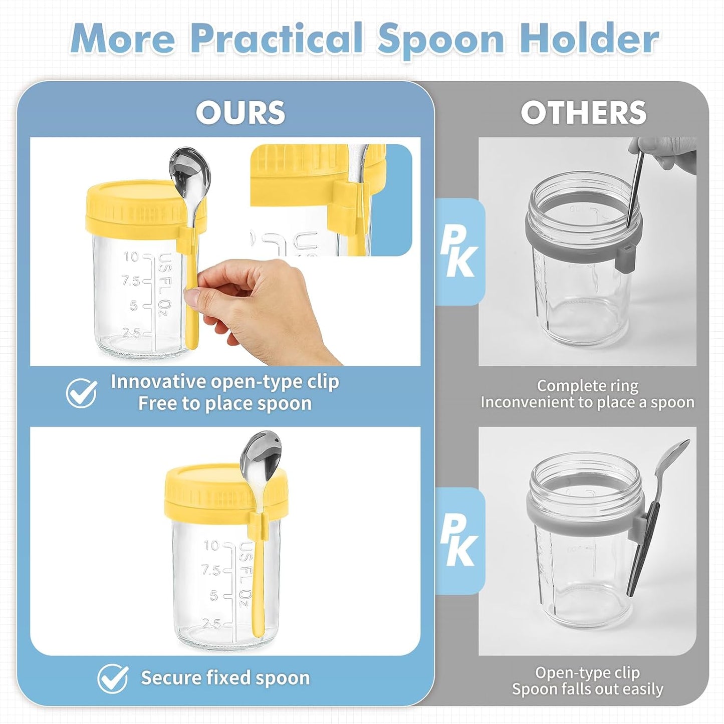 6 Frascos Vidrio Mason 16oz Avena Nocturna con Tapas y Cucharas