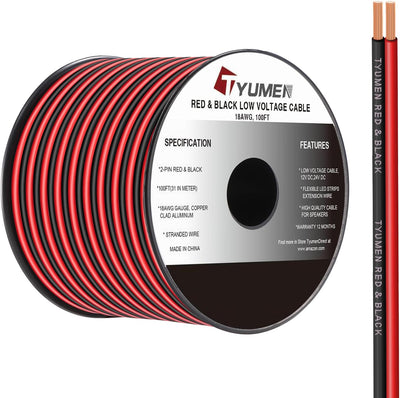 Cable eléctrico 18awg 100pies rojo/negro para tiras led 12v/24v