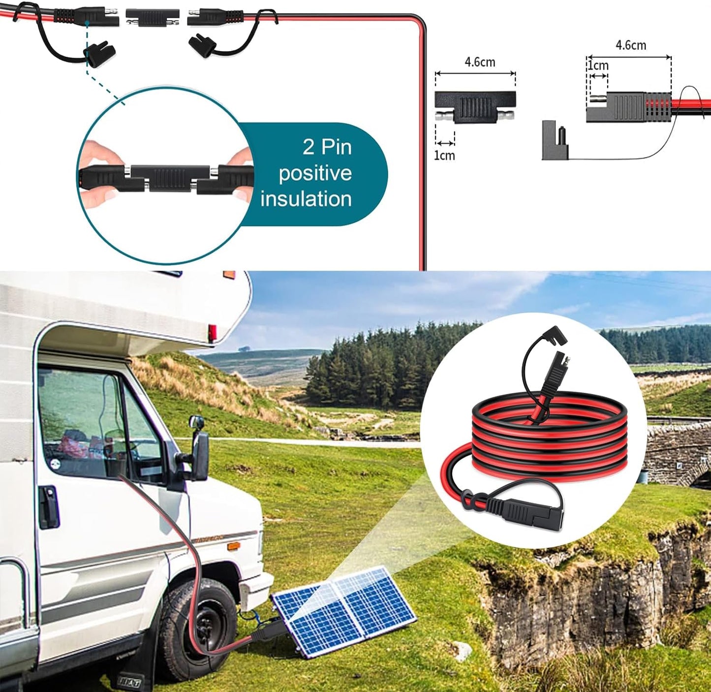Cable extensión SAE 20ft 14AWG conector rápido para panel solar