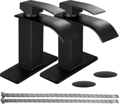 Grifo lavabo baño cascada un solo agujero negro manguera acero inox