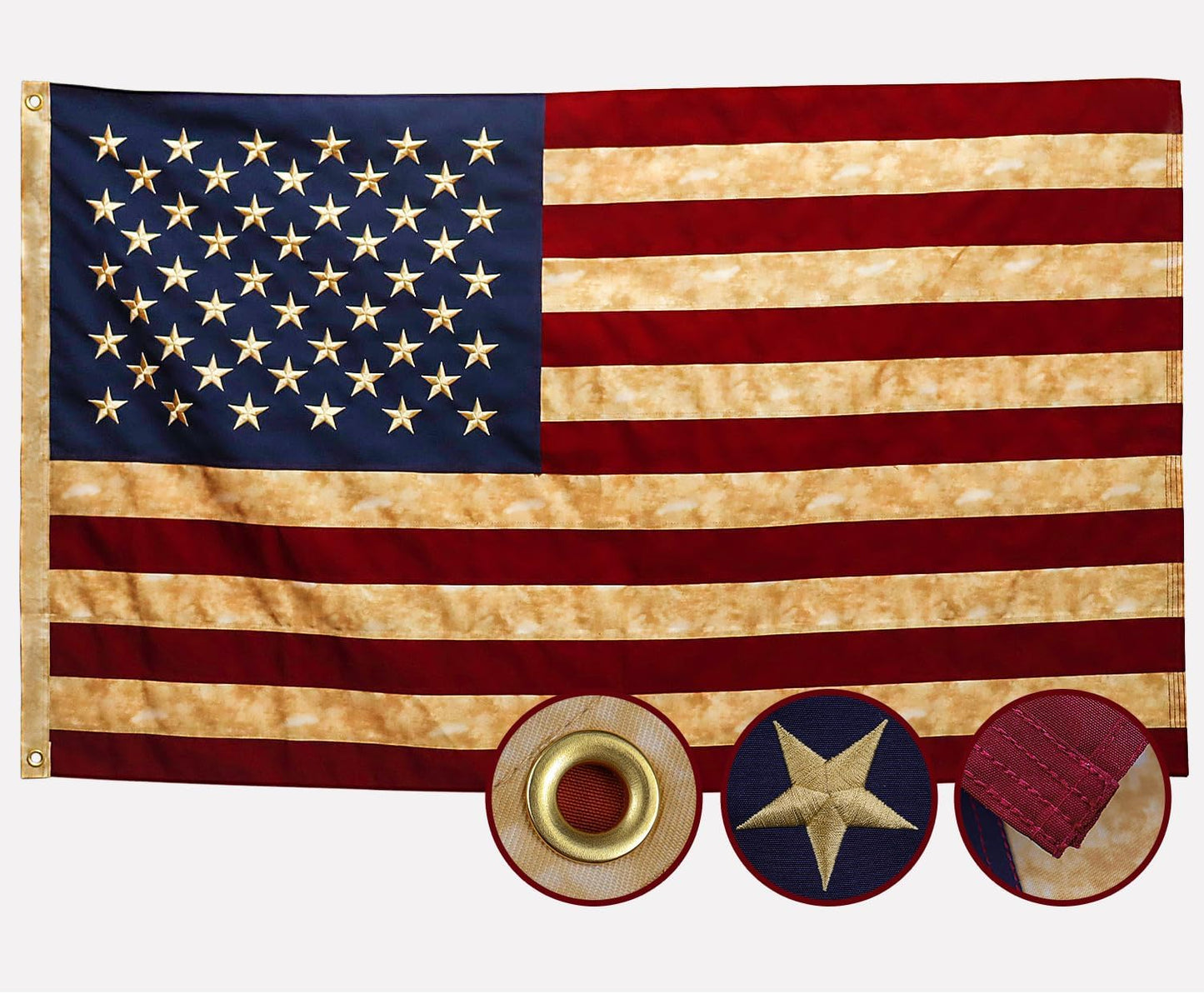 Bandera USA vintage 3x5ft poliéster estrellas bordadas