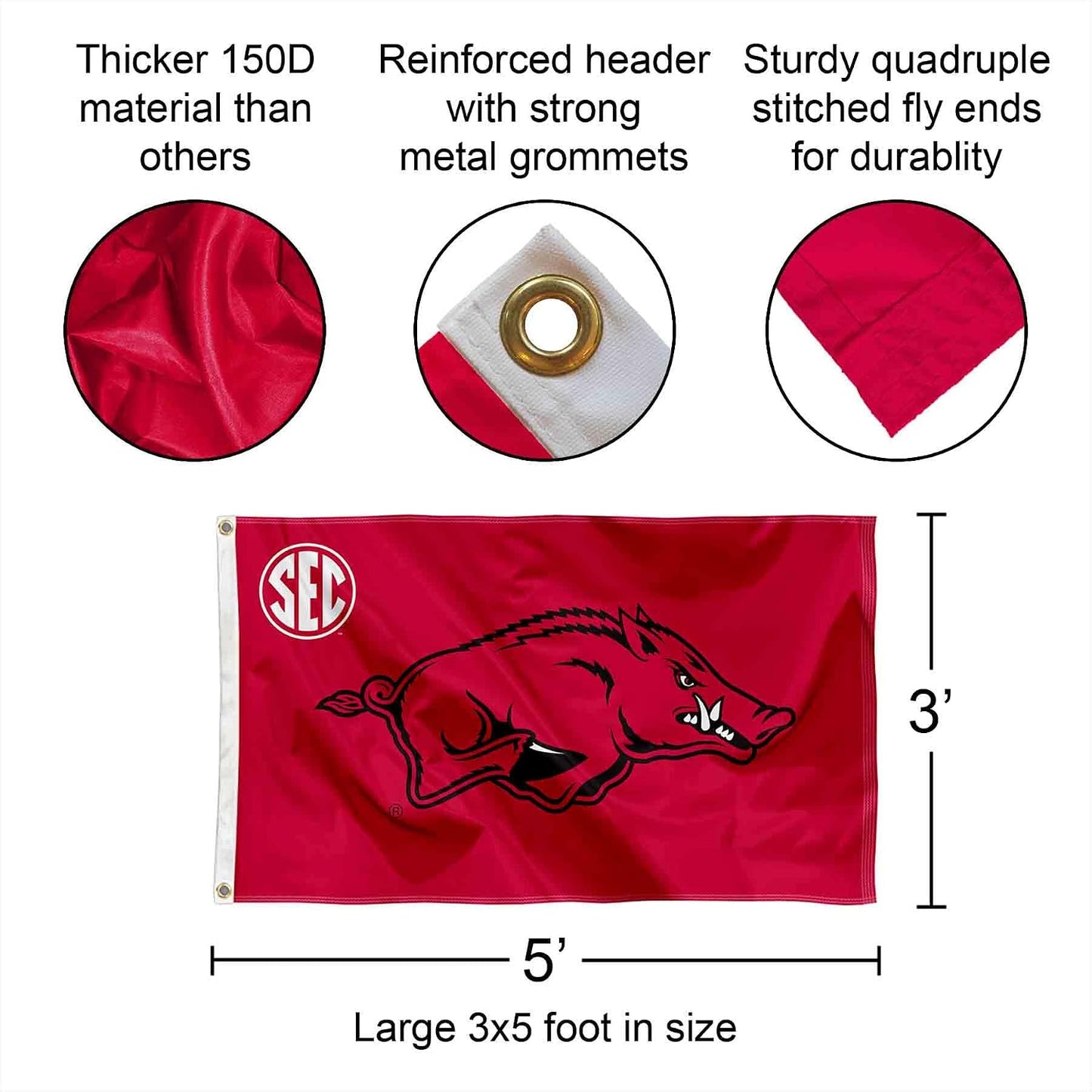 Bandera Arkansas SEC 3x5 para Colgar en Salón o Oficina
