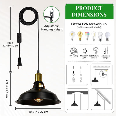 Lámpara colgante metal industrial 15ft cocina