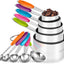 Set 10 Pzas Tazas y Cucharas Medidoras Acero Inox 18/8