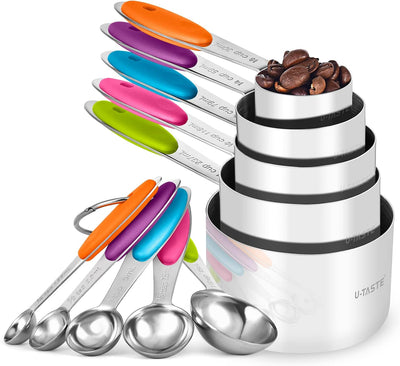 Set 10 Pzas Tazas y Cucharas Medidoras Acero Inox 18/8