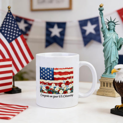 Taza café flor bandera 2026 regalo ciudadanía