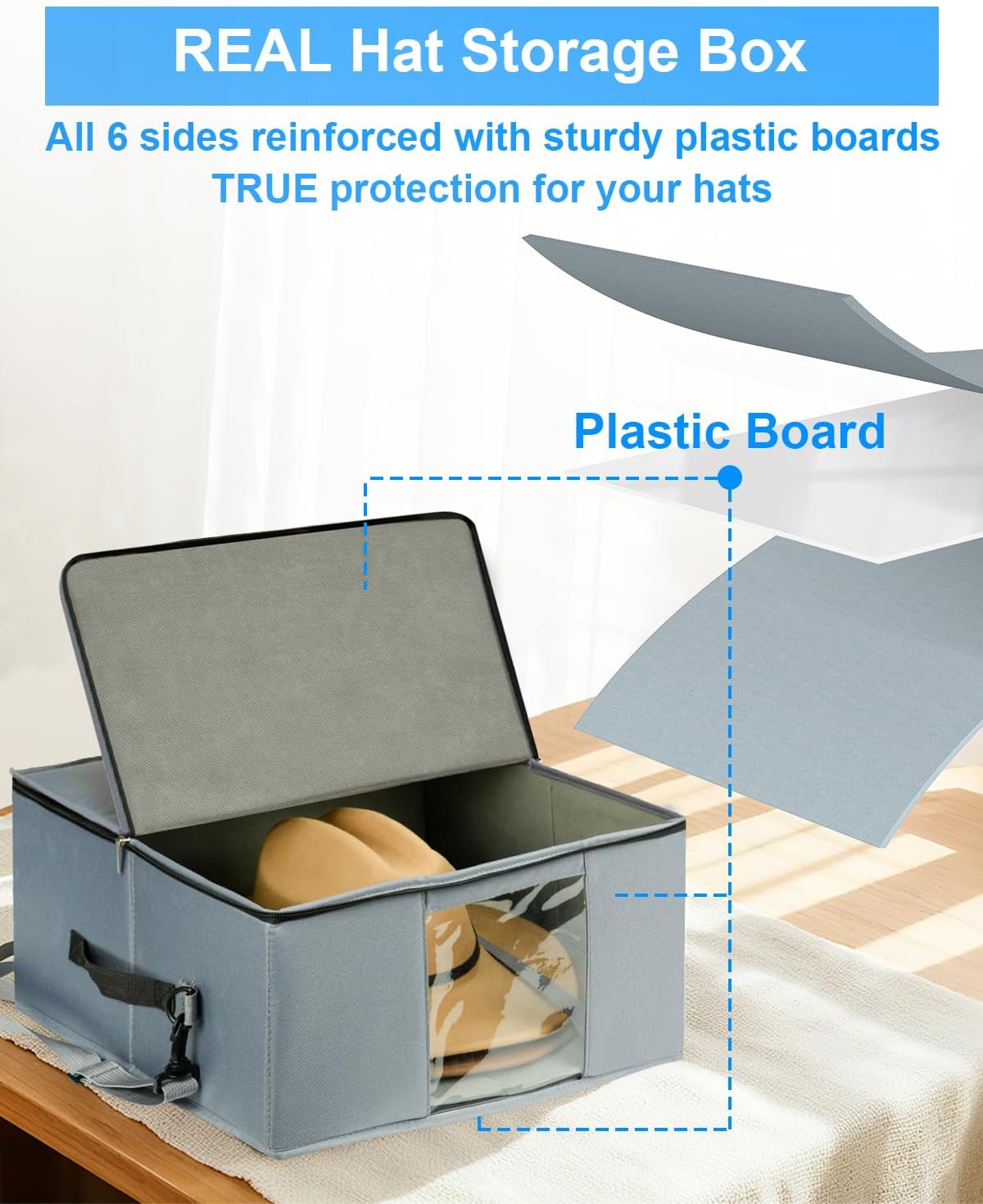 Caja almacenamiento sombrero vaquero resistente apilable