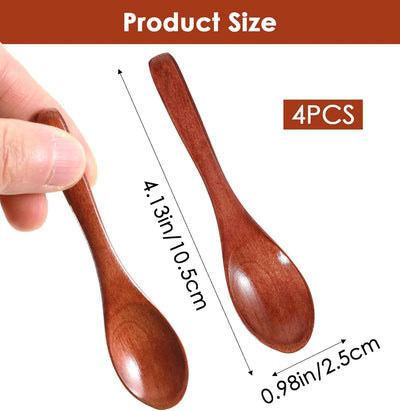 4 Cucharas Madera Mini para Azúcar Miel Salsas