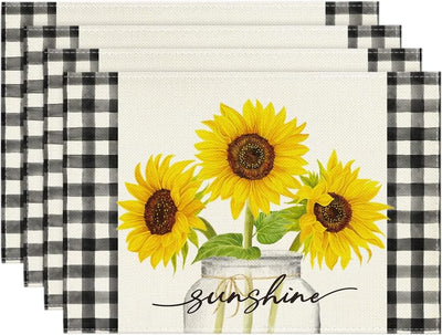 4 Manteles Verano Girasoles 12x18pulg Decoración Fiesta