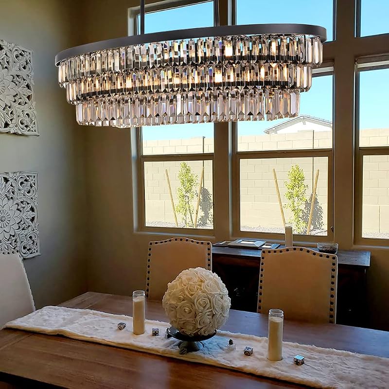 Candelabro cristal negro 40pulg iluminación isla cocina