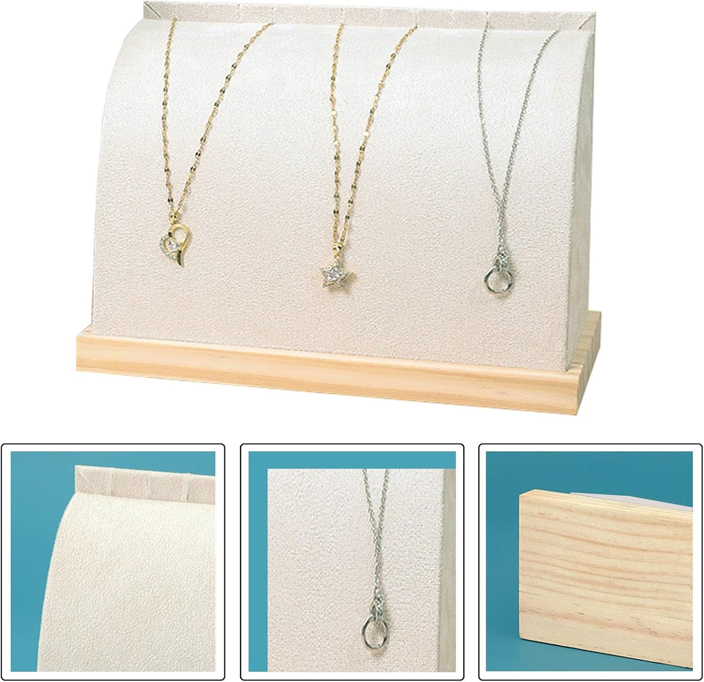 Soporte collar madera terciopelo beige para tienda