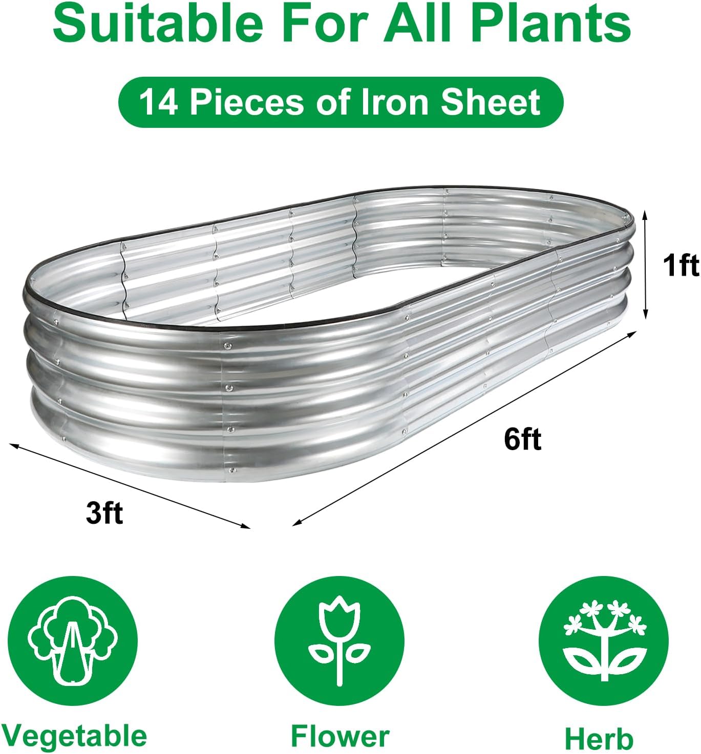 2 Pzas Cama Jardín Elevada 6x3pulg Galvanizada para Plantación