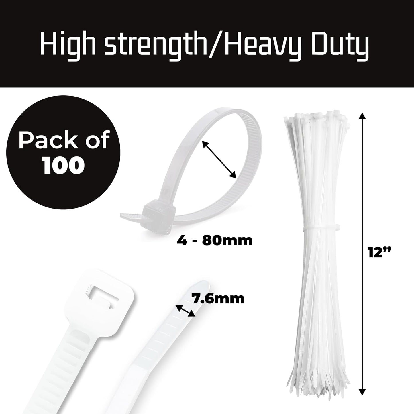 Bridas blancas 12pulg pack 100 reutilizables resistente UV