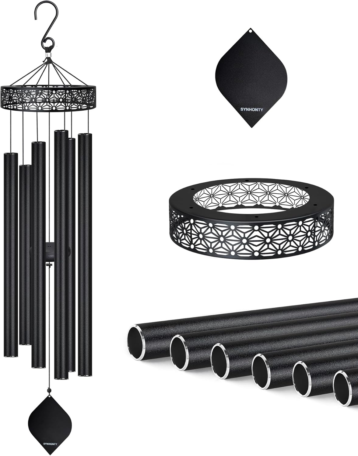 Campanillas viento 50pulg exteriores colgantes negro