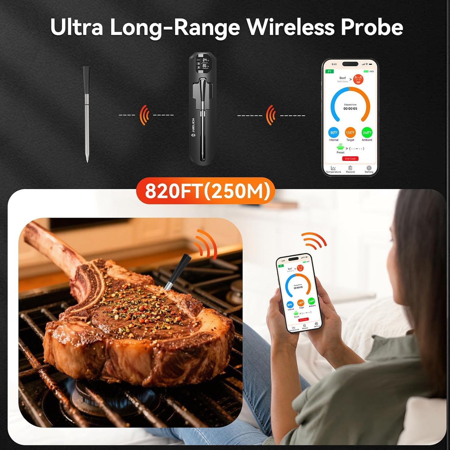 Termómetro inalámbrico Bluetooth para carne con sonda