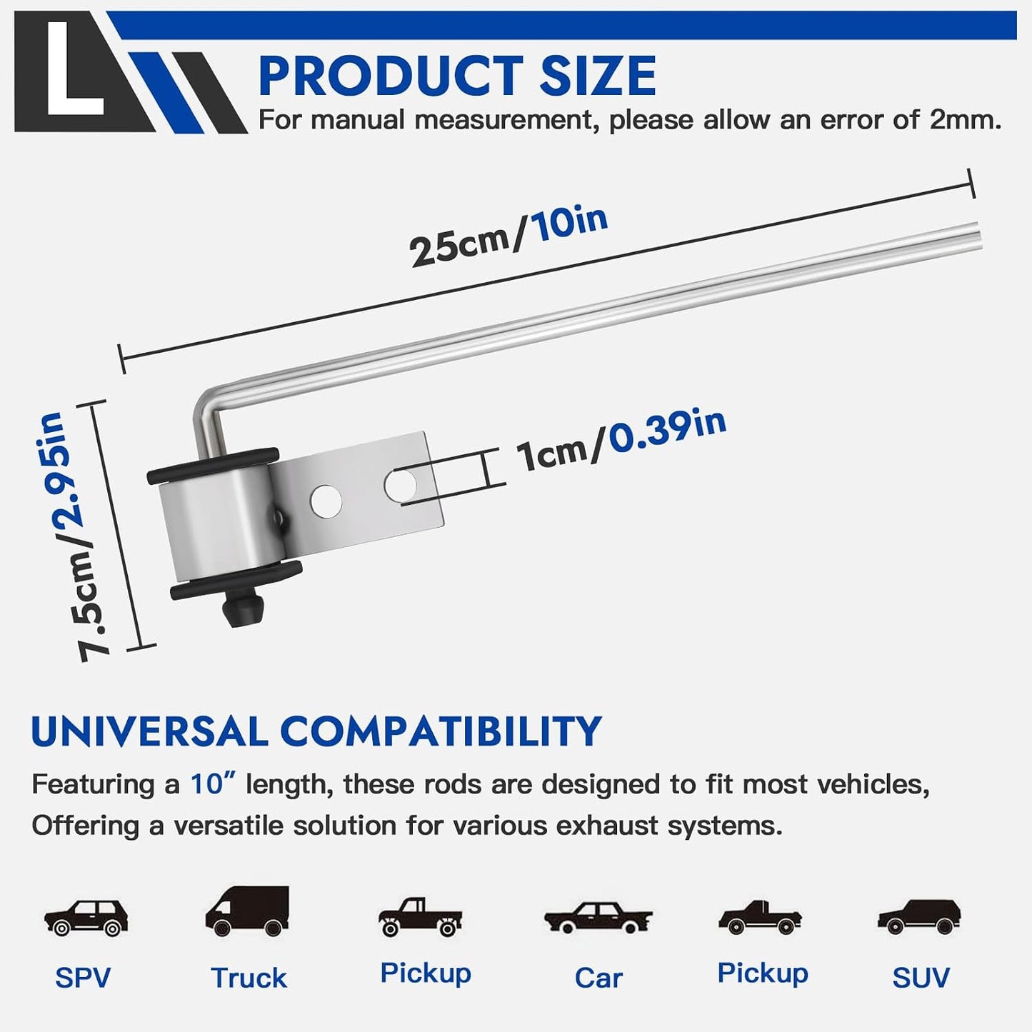 Barra suspensión universal acero inox 3/8" 10" 4 Pzas