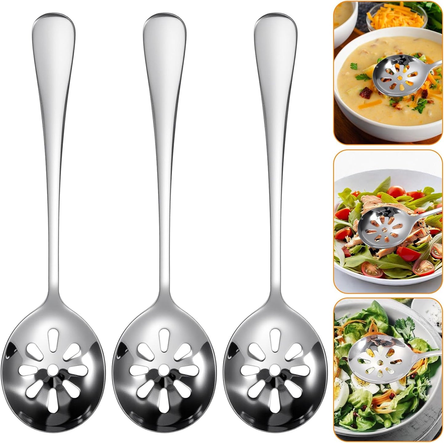 3 Cucharas Acero Inox Ranuradas 7.8pulg para Bufé