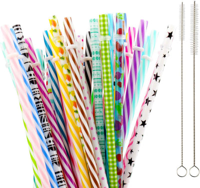 50 Popotes Reutilizables 9pulg Plástico Colorido A Rayas