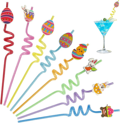 8 Pzas Popote Plástico Reutilizable para Fiesta Pascua