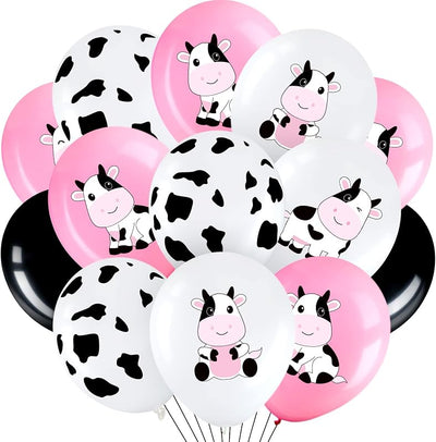 48 Globos Látex Estampado Vaca Rosa Blanco Negro