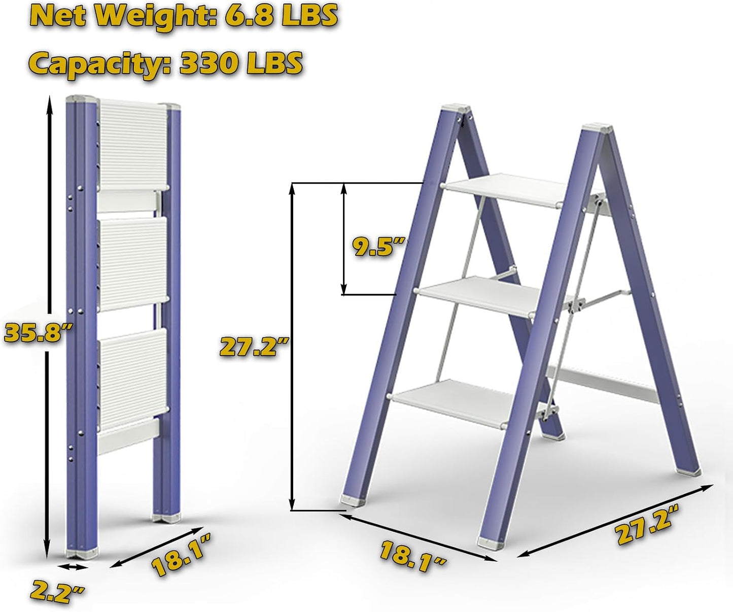 Escalera aluminio 3 escalones antiderrap plegable 330lb